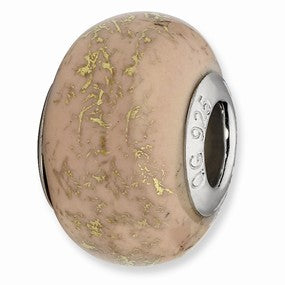 Sterling Silver Light Pink w/Gold Foil Ceramic Bead Charm hide-image
