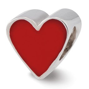 Sterling Silver Red Enameled Heart Bead Charm hide-image