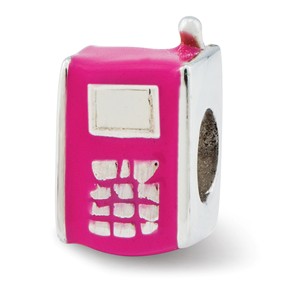 Sterling Silver Kids Hot Pink Cell Phone Bead Charm hide-image