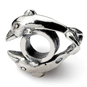 Sterling Silver 2 Dolphins Bead Charm hide-image
