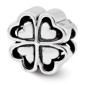 Sterling Silver Four Leaf Heart Clover Bead Charm hide-image