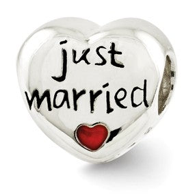Sterling Silver Enameled Just Married Heart Bead Charm hide-image