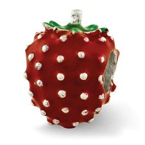 Sterling Silver Kids Enameled Strawberry Bead Charm hide-image