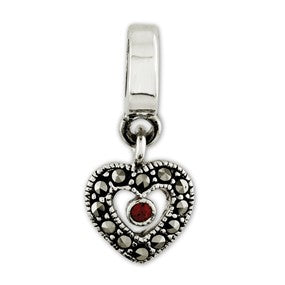 Sterling Silver Marcasite Heart Dangle Bead Charm hide-image
