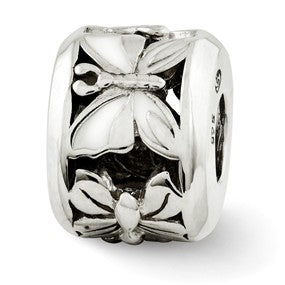 Sterling Silver White Enameled Butterfly Bead Charm hide-image