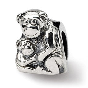Sterling Silver Mama & Baby Monkey Bead Charm hide-image