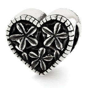 Sterling Silver Heart w/Flowers Bead Charm hide-image