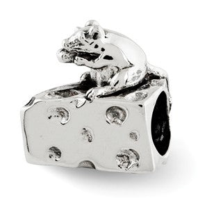 Sterling Silver Mouse on Cheese Bead Charm hide-image