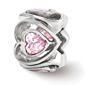 Sterling Silver Pink CZ Heart Bead Charm hide-image