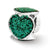 Green Glitter Enameled Heart Charm Bead in Sterling Silver