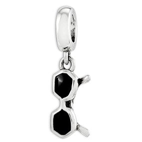 Sterling Silver Black Enamel Sunglasses Dangle Bead Charm hide-image