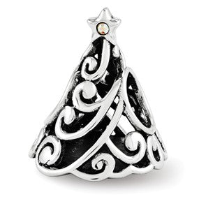 Sterling Silver Swarovski Filigree Christmas Tree Bead Charm hide-image