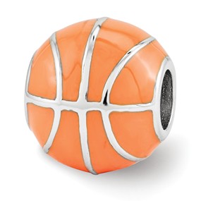 Sterling Silver Orange Enameled Basketball Bead Charm hide-image