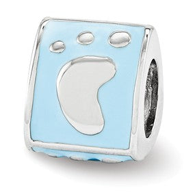Sterling Silver Blue Enamel 3-sided Baby Footprint Bead Charm hide-image