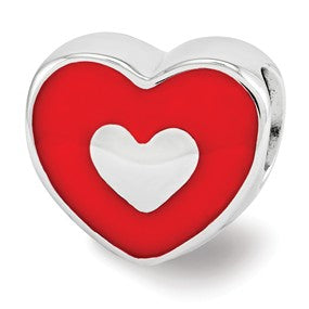 Sterling Silver Red Enamel LOVE & Heart Bead Charm hide-image