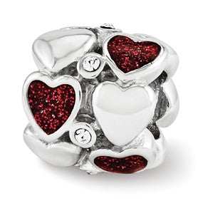 Sterling Silver Red Enameled w/ Swarovski Elements Hearts Bead Charm hide-image