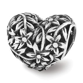 Sterling Silver Filigree Flower Heart Bead Charm hide-image