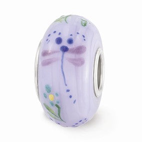 Sterling Silver Purple Hand Painted Dragonfly Glass Bead Charm hide-image