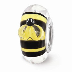 Sterling Silver Yellow and Black Bumblebee Glass Bead Charm hide-image