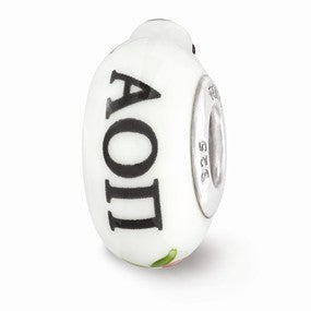 Sterling Silver Hand Painted Alpha Omicron Pi Glass Bead Charm hide-image