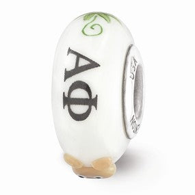 Sterling Silver White Hand Painted Alpha Phi Glass Bead Charm hide-image