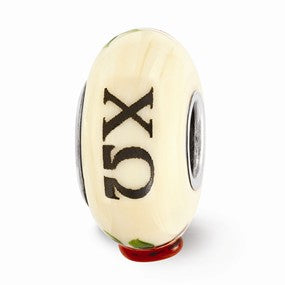 Sterling Silver Ivory Hand Painted Chi Omega Glass Bead Charm hide-image