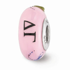 Sterling Silver Pink Hand Painted Delta Gamma Glass Bead Charm hide-image