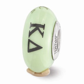 Sterling Silver Green Hand Painted Kappa Delta Glass Bead Charm hide-image