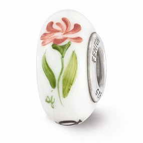 Sterling Silver White Hand Painted Phi Mu Glass Bead Charm hide-image