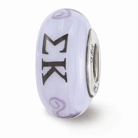 Sterling Silver Purple Hand Painted Sigma Kappa Glass Bead Charm hide-image