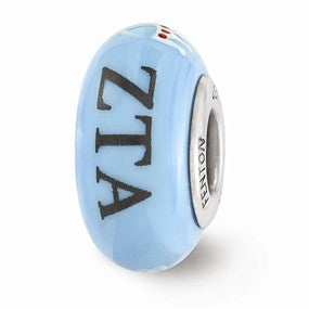 Sterling Silver Blue Hand Painted Zeta Tau Alpha Glass Bead Charm hide-image