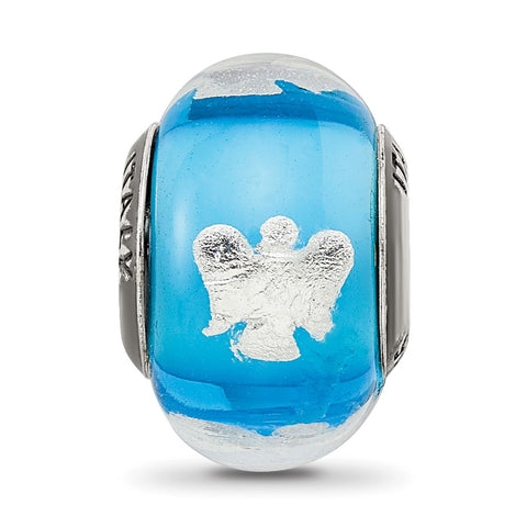Foil Angel Blue Italian Glass Charm Bead in Sterling Silver