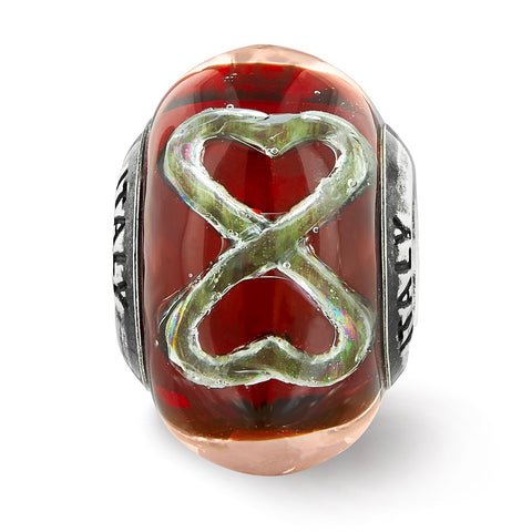 Foil Heart Infinity Red Italian Glass Charm Bead in Sterling Silver