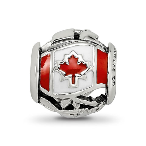 Enameled Canada Theme Charm Bead in Sterling Silver