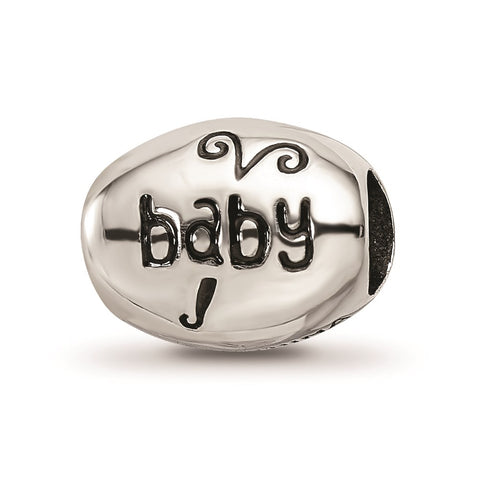 Antiqued Baby Feet Butterfly Charm Bead in Sterling Silver