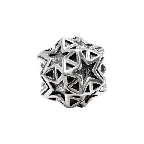 Polished Antiqued Star Charm Bead in Sterling Silver