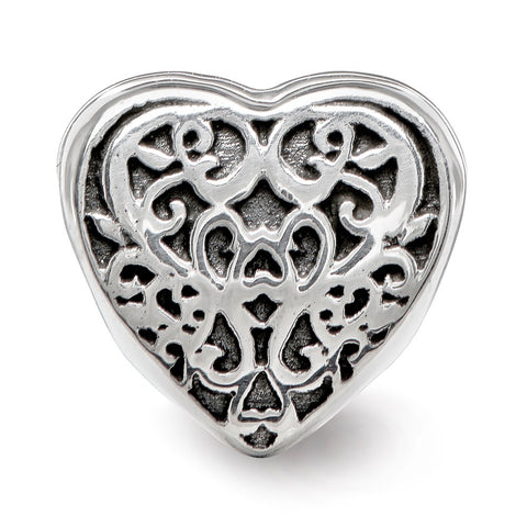 Filigree Heart Charm Bead in Sterling Silver