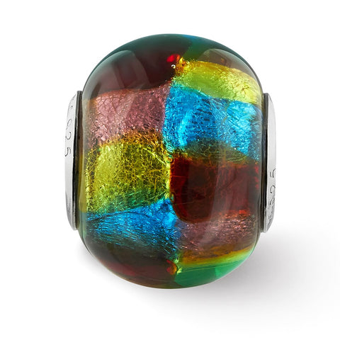 Multi-Colored Metallic Glass Charm Bead in Sterling Silver