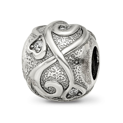 Antiqued CZ Hearts Charm Bead in Sterling Silver