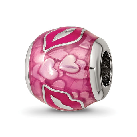 Pink Enameled Smooches Lips Charm Bead in Sterling Silver