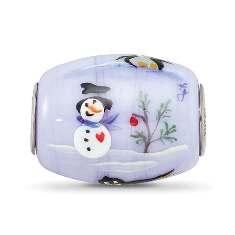 Hand Paint Snow Buddies Large Fenton Glass Charm Bead in Sterling Silver