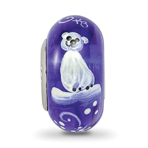 Hand Painted Little Nora Fenton Glass Charm Bead in Sterling Silver