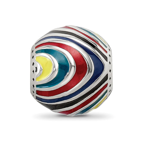 Multi-Colored Enameled Silver Ip-Plated Charm Bead in Sterling Silver