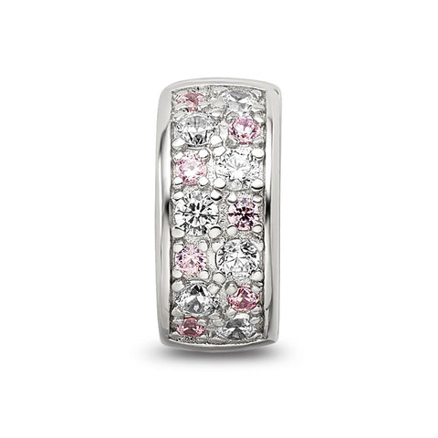 White & Pink CZ Hinged Charm Bead in Sterling Silver