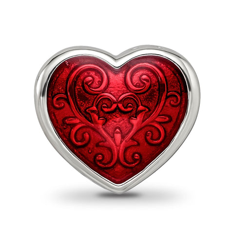 With Red Enamel Embelishment Charm Bead in Sterling Silver