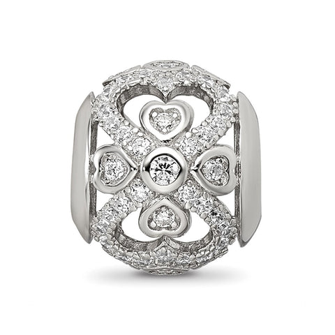 CZ With Hearts Charm Bead in Sterling Silver