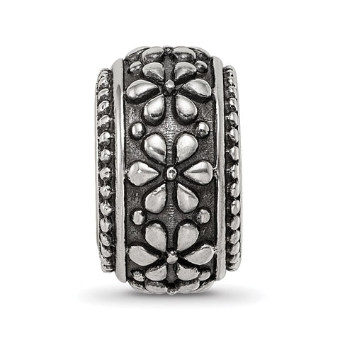 Antiqued Floral Charm Bead in Sterling Silver