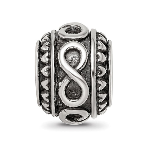 Antiqued Infinity & Heart Pattern Charm Bead in Sterling Silver