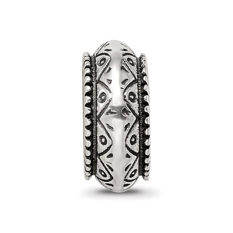 Antiqued Aztec Pattern Charm Bead in Sterling Silver