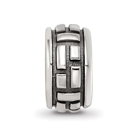 Antiqued Brick Pattern Charm Bead in Sterling Silver